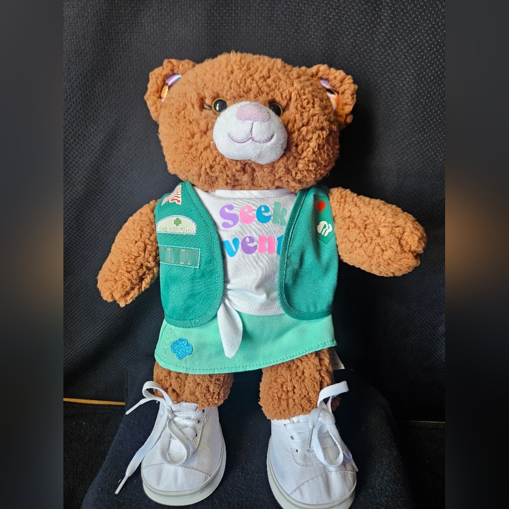 Build-a-Bear Brown Teddy Bear with Girl Scout  Outfit.‎